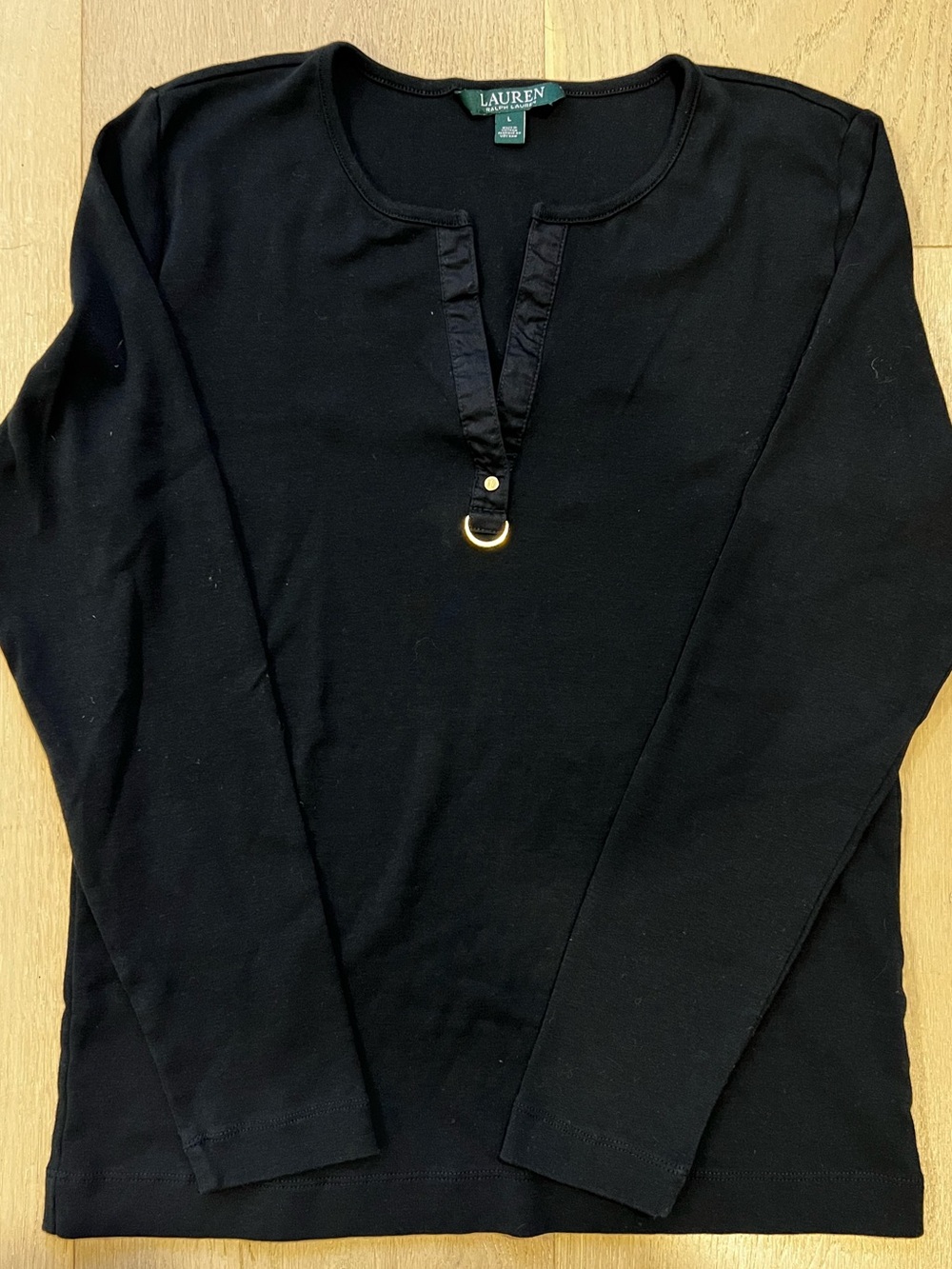 Ralph Lauren Black Long-Sleeve Top with Gold Ring Detail